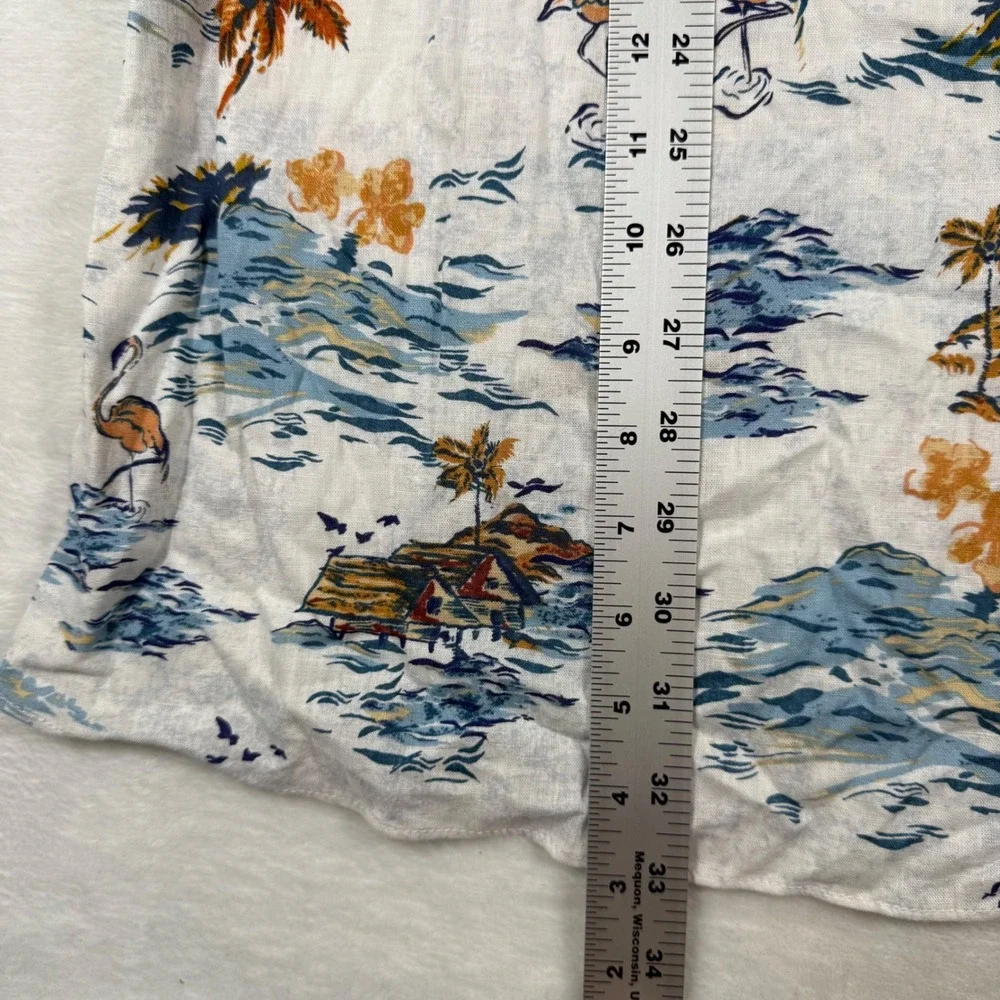 Free People Tropical Flamingo Hawaiian Print Maxi Dress White Blue‎ Size 6